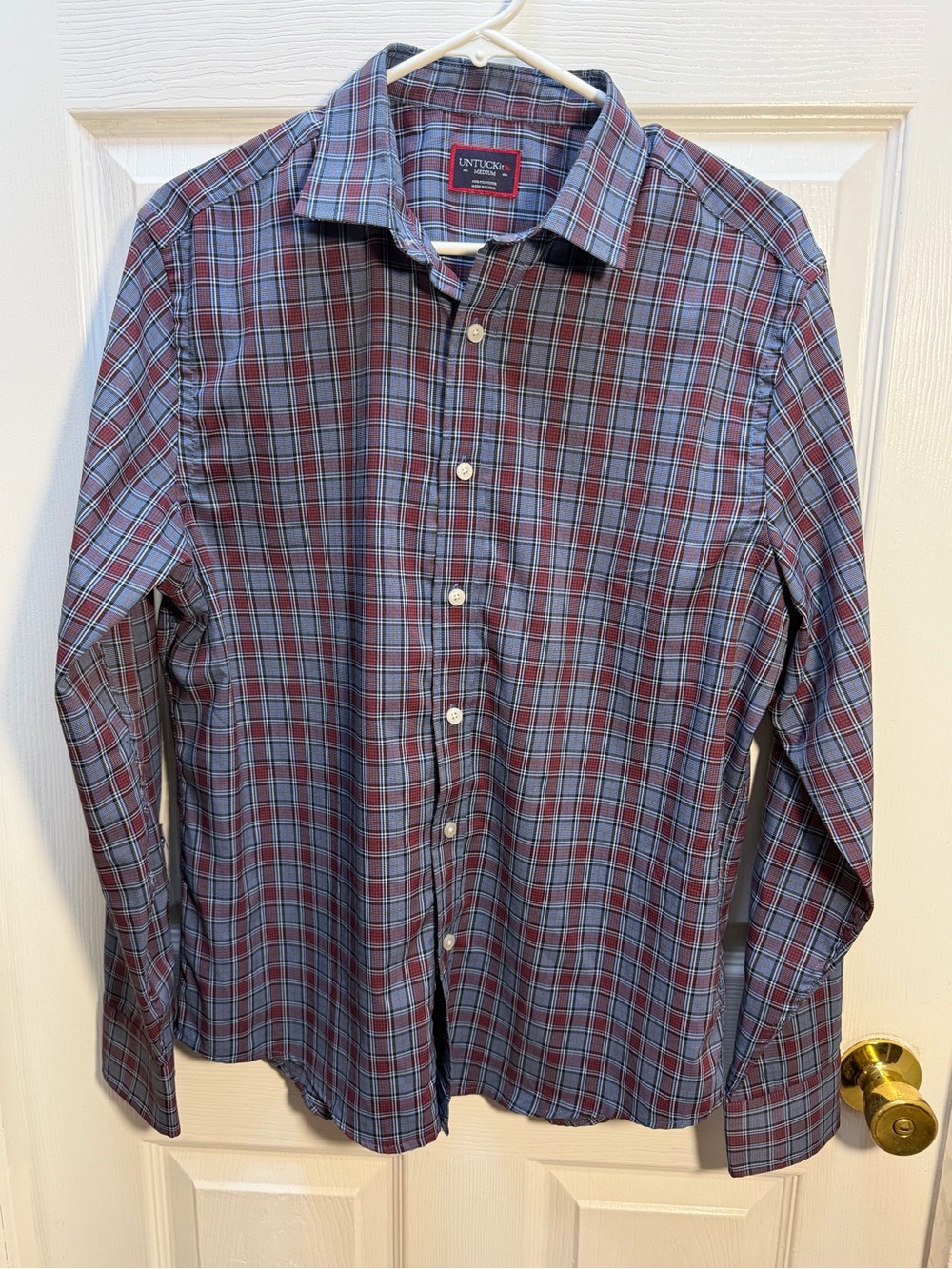 UNTUCKit Men's Plaid Button-Up Shirt in Blue and Red Tones
